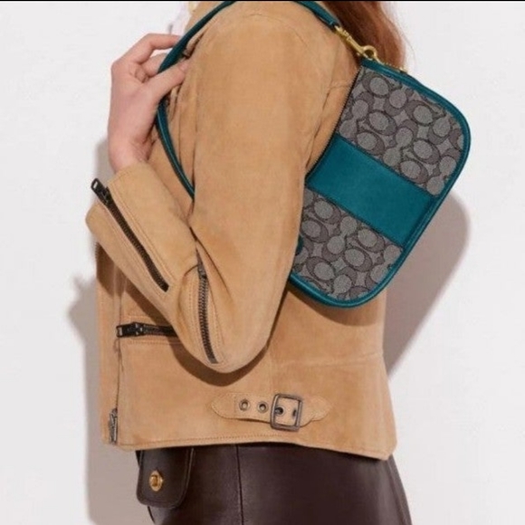 Coach Swinger in signature jacquard with teal color. - Picture 8 of 12